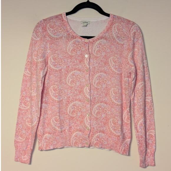 L.L. Bean Women XS Paisley 100% Supima Cotton Cardigan Preppy Clueless Retro Y2K - Picture 1 of 7